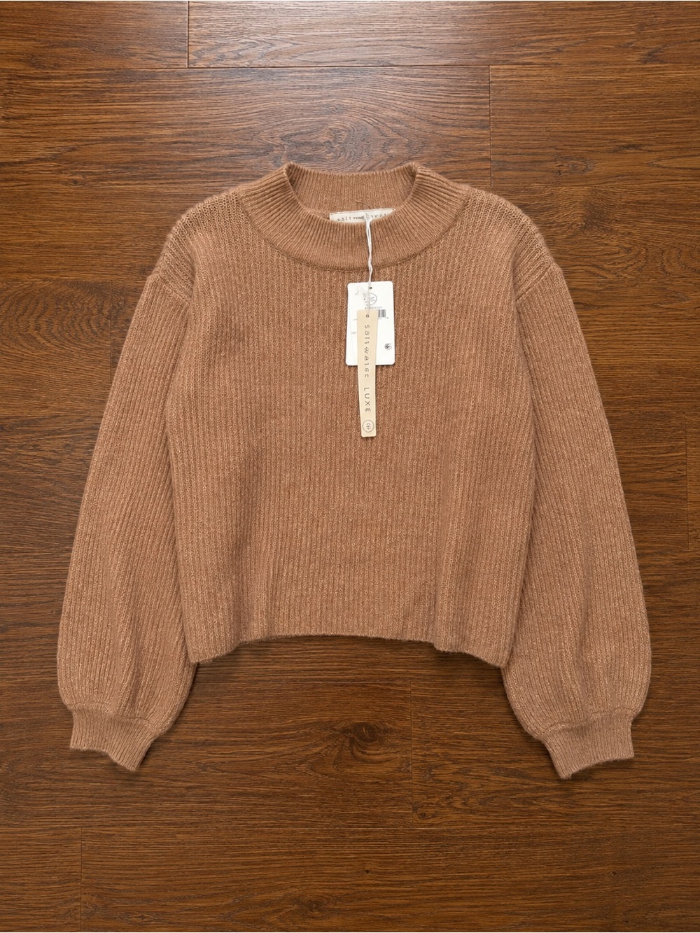 saltwater LUXE Cropped Crewneck Sweater in Pecan Sz XL NWT